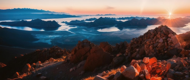 Schöne malerische Landschaft einer Bergkette im Morgengrauen Generative AI