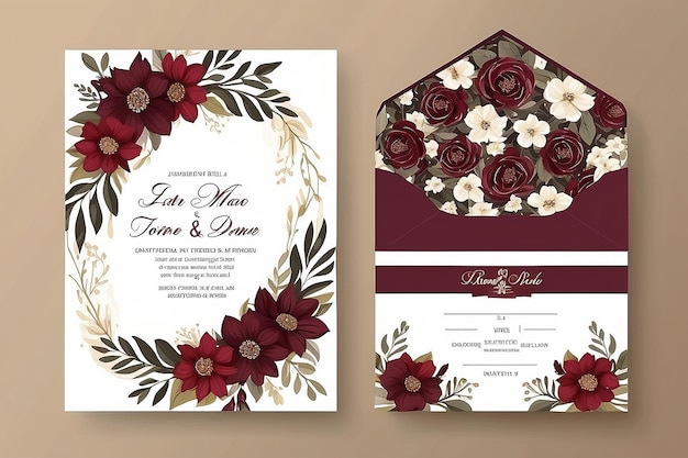 Foto schöne, maroon und braune blumen-hochzeitseinladungskarte