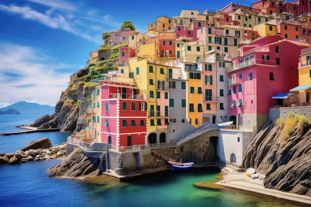 Schöne mediterrane Stadtlandschaft Farbenfrohe europäische Stadt an der italienischen Küste mit atemberaubender