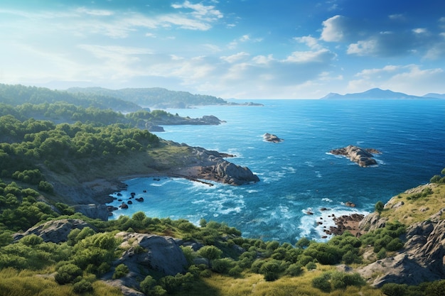 Schöne Meereslandschaft mit Blick auf das Meer und die Berge