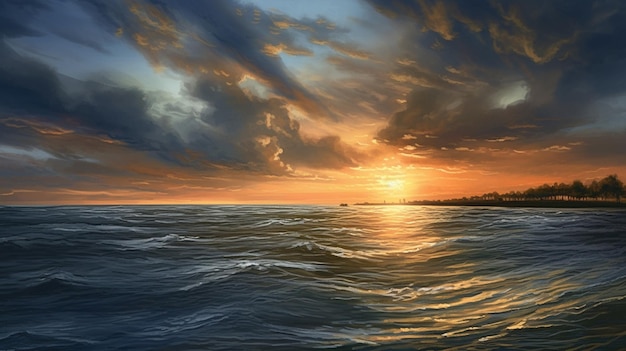 Schöne Meereslandschaft Sonnenuntergang über dem Meer generative ai