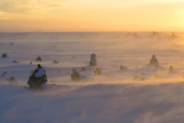 Foto schöne meereswinteratmosphäre mit großem blauen himmel in der himmeloberfläche hügel