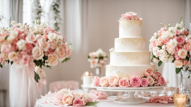 Foto schöne mehrstufige hochzeitskuchenblumen