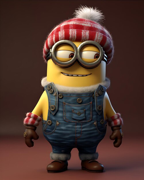 Foto schöne minion in jeans und weihnachtsmütze