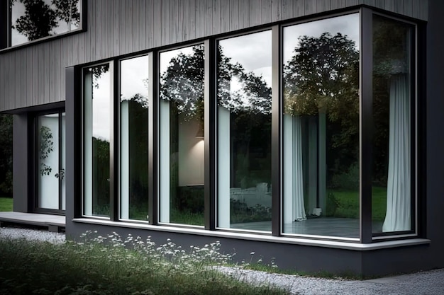 Schöne moderne silberne Aluminiumfenster für Fenster im Haus generative ai