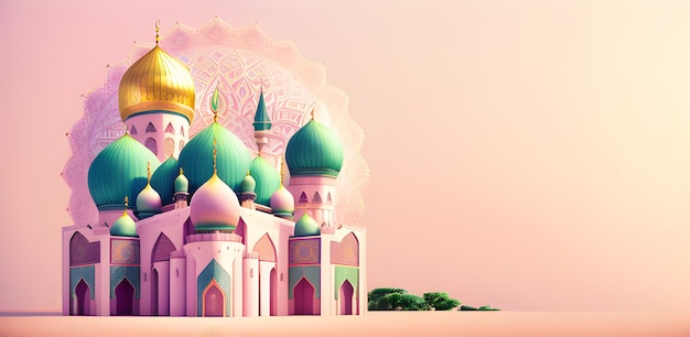 Schöne Moschee Hintergrund Ramadan Kareem Eid Mubarak Kopierraum Pastellhintergrund Generative AI