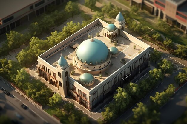 Foto schöne moschee im ramadan kareem oder eid al fitr vibriert islamische moschee architektur gebäude