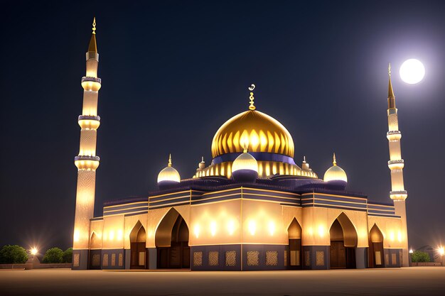 Schöne Moschee Nacht Hintergrund Ramadan Kareem Eid Mubarak Islamische Architektur Generative KI