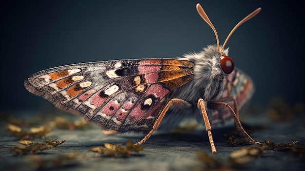 Schöne Motte mit ausgebreiteten Flügeln auf grauem Hintergrund Generative KI