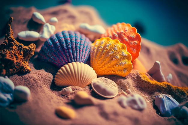 Schöne Muscheln und Seesterne auf Strandsand