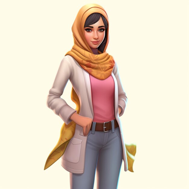 Foto schöne muslimische yung-mädchen mit hijab-avatar mit illustrierter ikone