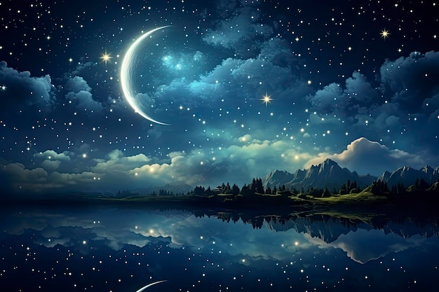 schöne Nacht mit Mond und Sternen
