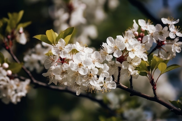 Schöne Nahaufnahme Frühling blühender Baum Weiße Blumen Dunkler Hintergrund