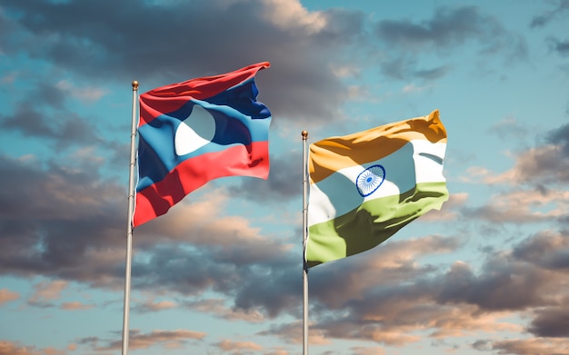 Schöne Nationalstaatsflaggen von Laos und Indien zusammen