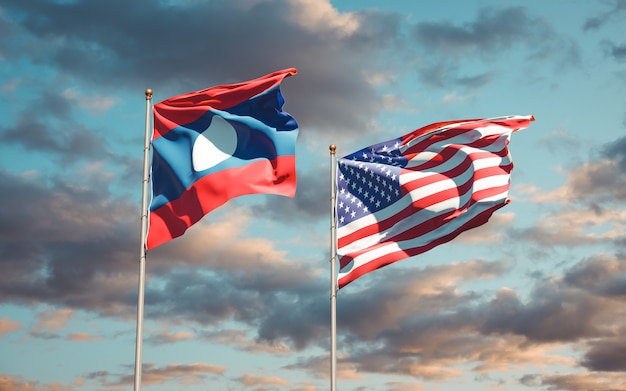 Schöne Nationalstaatsflaggen von Laos und USA zusammen