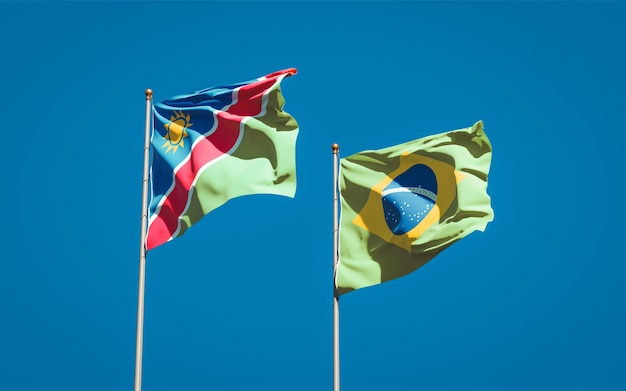 Schöne Nationalstaatsflaggen von Namibia und Brasilien zusammen auf blauem Himmel