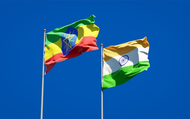 Schöne Nationalstaatsflaggen von Äthiopien und Indien zusammen