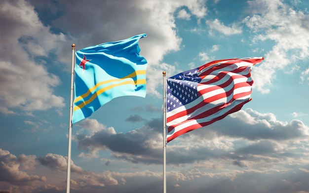 Schöne Nationalstaatsflaggen von USA und Aruba zusammen