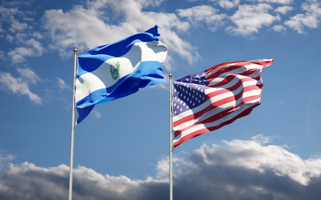 Schöne Nationalstaatsflaggen von USA und El Salvador zusammen