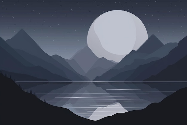 Schöne natürliche Landschaft Wald See und Berge Illustrationsstil