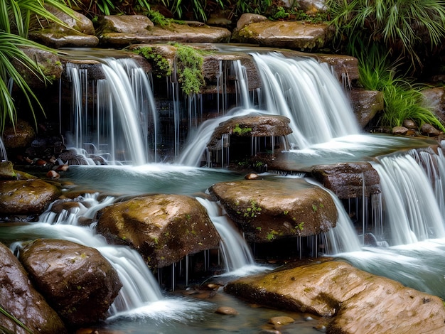 Schöne Naturlandschaft mit Blick auf den Wasserfall des Baches im Wald