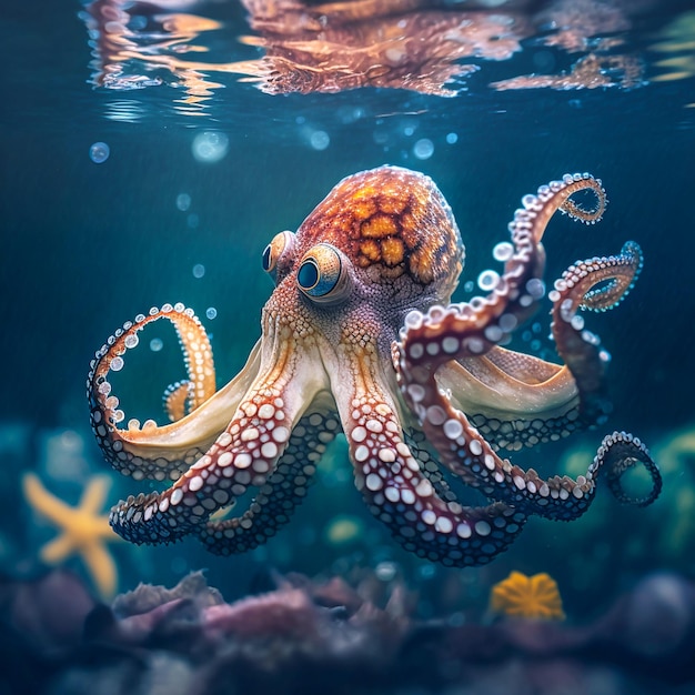 Schöne Oktopus-Unterwasser-Generative KI