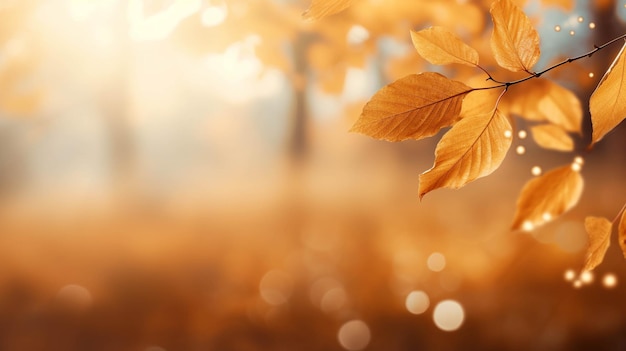 Schöne orange und goldene Herbstblätter gegen einen verschwommenen Park im Sonnenlicht mit schönem Bokeh