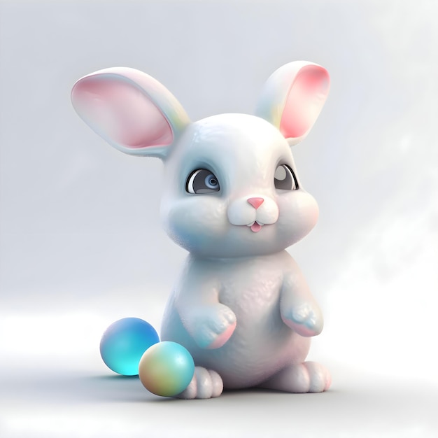 Schöne Osterhase mit farbigen Eiern auf weißem Hintergrund 3D-Rendering