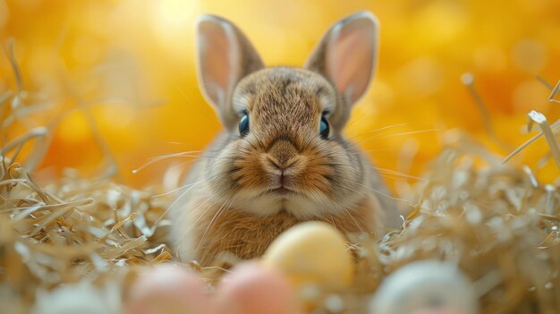 Schöne Osterhase umgeben von bunten Ostereiern Osterfeiern