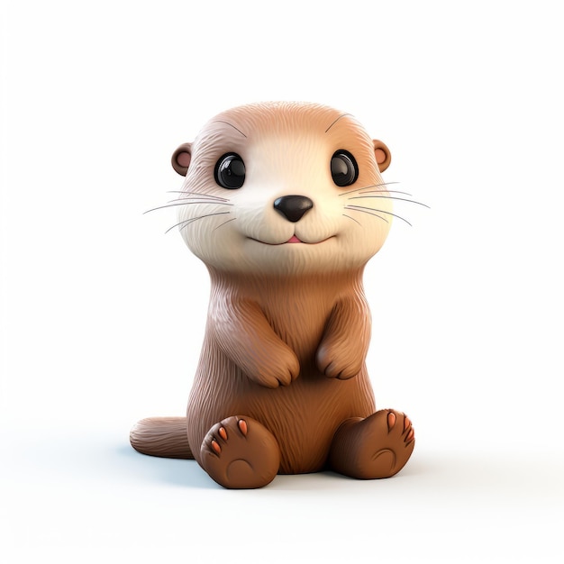 Schöne Otter 3D-Modell auf weißem Hintergrund
