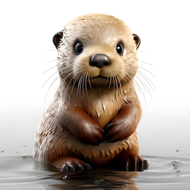 Schöne Otter im Wasser isoliert auf weißem Hintergrund 3D-Illustration