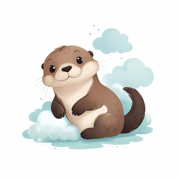 Schöne Otter sitzt auf der Wolke Kindergeschichtenbuch Kinder Geschichtenbuch Illustration