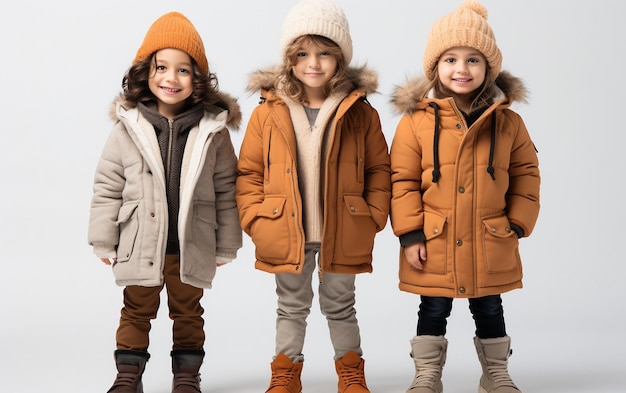 Schöne Outfits für den Winter für Kinder, die auf einem durchsichtigen Hintergrund isoliert sind