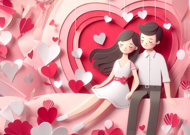 Schöne Paare Valentinstag und Hochzeit Papierkunst Papierschnitt generative ai Illustrationskunst