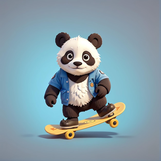 Schöne Panda, die Skateboard spielt, Zeichentrickfilme, Vektor-Ikonen, Illustrationen, Tiere, Sport-Iconen, Konzept isoliert