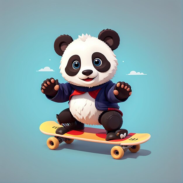Schöne Panda, die Skateboard spielt, Zeichentrickfilme, Vektor-Ikonen, Illustrationen, Tiere, Sport-Iconen, Konzept isoliert