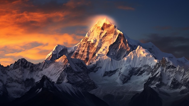 Schöne Panoramablick auf die Himalaya-Gebirgskette Sonnenuntergang Bild Ai generierte Kunst
