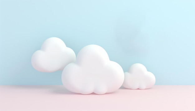 Schöne pastellfarbene Wolken Rosa 3D-Wolken, isoliert auf einem hellen pastellfarbenen Hintergrund Render magische Wolken