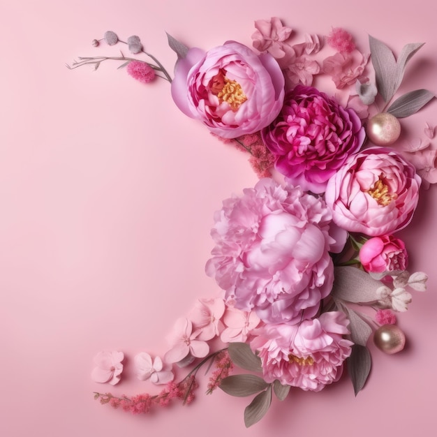Schöne Pfingstrosen-Rosen auf rosa Hintergrund mit Kopierraum Generatives KI-Bild Weber
