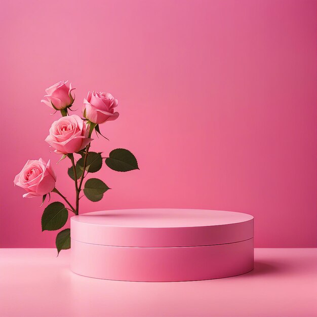 Foto schöne podiumsvorführung für ihr produkt mit rosa rosen