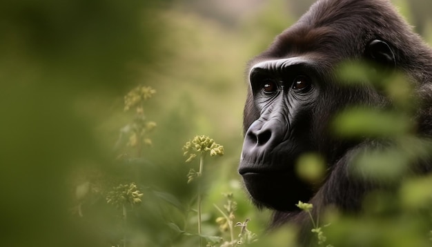 Foto schöne primaten in der wildnis ein nahaufnahmeporträt eines gorillas, erzeugt durch künstliche intelligenz