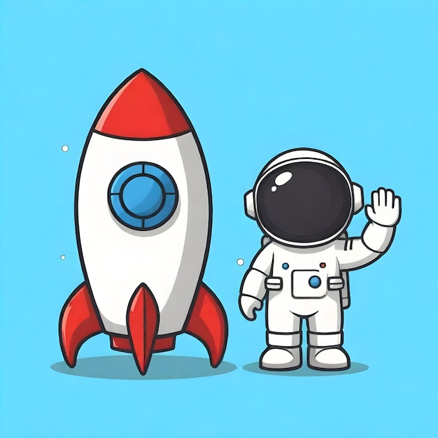 Schöne Raumfahrer Astronaut Rakete Mond Galaxie Sonnensystem Zeichentrickfilm 3D 4K Grafik