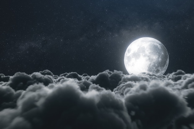 Schöne realistische Wolken mit Vollmond