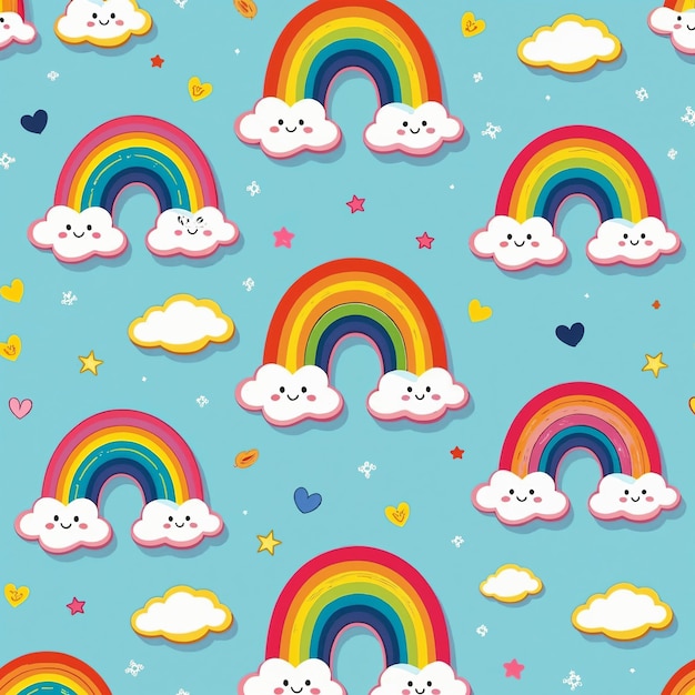 Schöne Regenbogen und Wolken am blauen Himmel