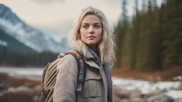 Schöne Reisende mit Rucksack