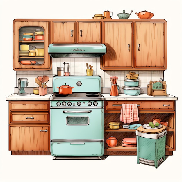 schöne Retro-Küchen-Clipart-Illustration