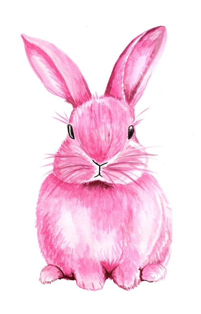 Schöne rosa Hase mit Aquarellen auf weißem Hintergrund gemalt