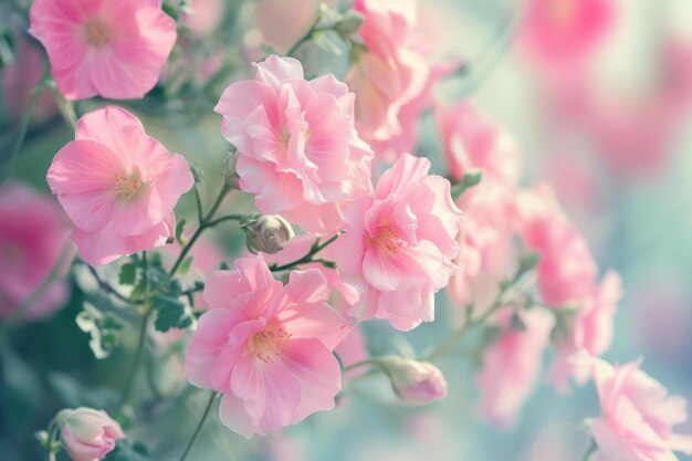 Schöne rosa Pastellblumen mit fliegenden Blütenblättern