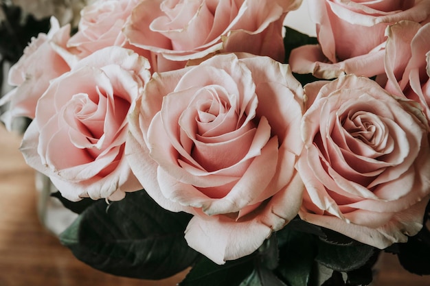 Schöne rosa Rosen in einer Vase auf einem Tisch