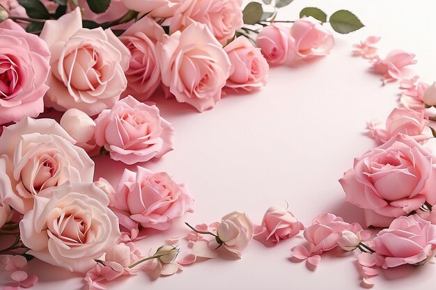 Schöne rosa Rosenblumenrand weiche Hintergrund für Valentinstag im Pastellton